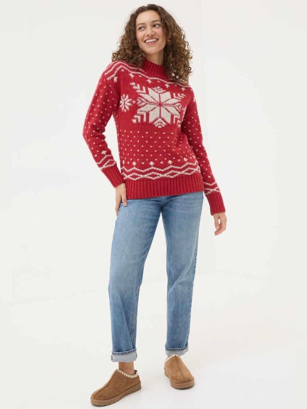 Fat Face Fair Isle Snowflake Wool Blend Sweater Red Size 6 NWT